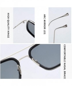 Square Retro Aviator Sunglasses Square Metal Frame for Men Women Spider Man Sunglasses - Silver / Blue Lens - C118WX4WN29 $11.22