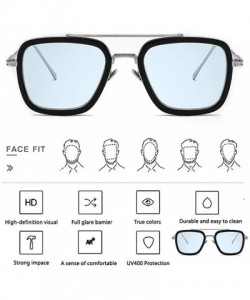 Square Retro Aviator Sunglasses Square Metal Frame for Men Women Spider Man Sunglasses - Silver / Blue Lens - C118WX4WN29 $11.22