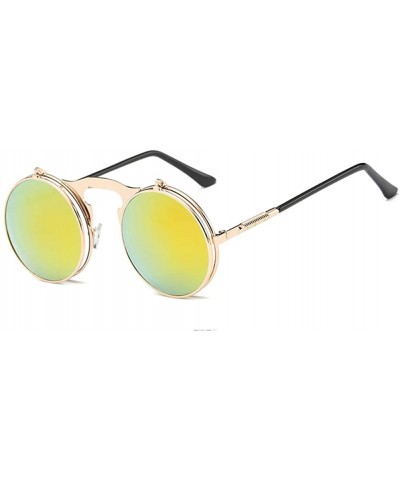 Round Vintage Flip Up Sunglasses Juniors John Lennon Style Circle Sun Glasses - Goldorange - C018RQ6O02D $10.42