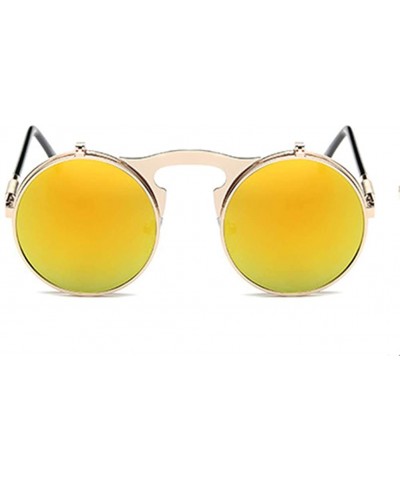 Round Vintage Flip Up Sunglasses Juniors John Lennon Style Circle Sun Glasses - Goldorange - C018RQ6O02D $10.42