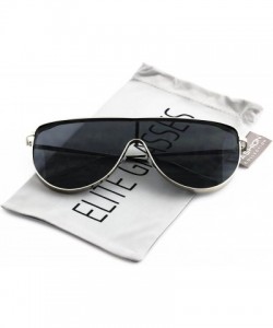 Oversized XL Vintage Retro Metal Flat Top Aviator Round Oversized Mens Womens Sunglasses - Black / Silver - CF18200Y62W $10.19