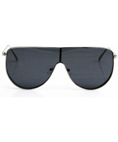 Oversized XL Vintage Retro Metal Flat Top Aviator Round Oversized Mens Womens Sunglasses - Black / Silver - CF18200Y62W $10.19