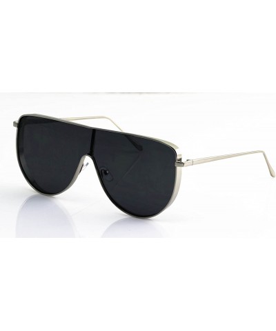 Oversized XL Vintage Retro Metal Flat Top Aviator Round Oversized Mens Womens Sunglasses - Black / Silver - CF18200Y62W $10.19