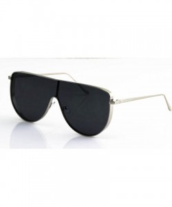 Oversized XL Vintage Retro Metal Flat Top Aviator Round Oversized Mens Womens Sunglasses - Black / Silver - CF18200Y62W $10.19