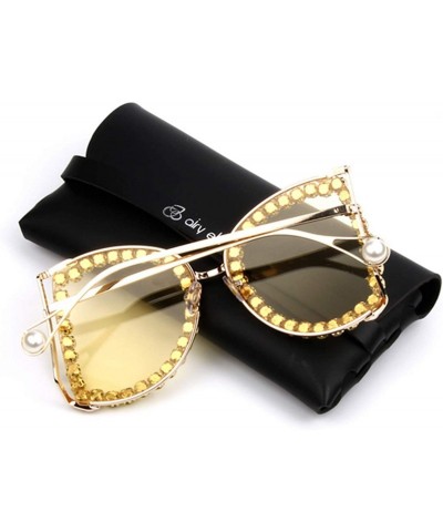 Oversized Fashion Oversized Cat Eye Sunglasses Women Designer Rhinestone Crystal Sun Glasses Female Gradient Lens Shades - C1...