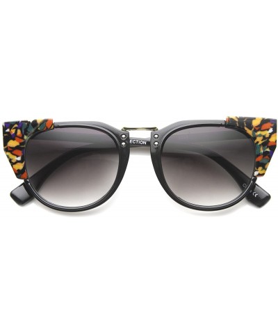 Cat Eye Women's Bold Temple Accent Metal Nose Bridge Cat Eye Sunglasses 48mm - Black-gold / Lavender - CL127Y682F9 $9.89