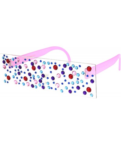 Shield Womens Sparkling Rectangle Shield Rhinestone Lens Party Shade Sunglasses - Clear Pink - CG18IHO3966 $9.70