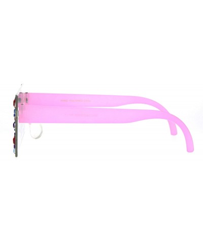 Shield Womens Sparkling Rectangle Shield Rhinestone Lens Party Shade Sunglasses - Clear Pink - CG18IHO3966 $9.70