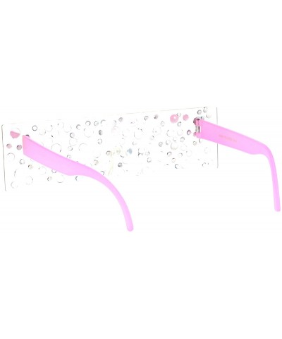 Shield Womens Sparkling Rectangle Shield Rhinestone Lens Party Shade Sunglasses - Clear Pink - CG18IHO3966 $9.70