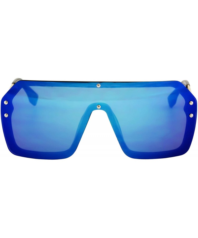 Oversized Retro Oversized Shield Sunglasses Rimless Flat Top Mirror Glasses Women Men - Blue Mirror - CF18XKD2CMX $8.93