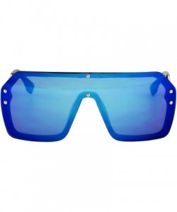 Oversized Retro Oversized Shield Sunglasses Rimless Flat Top Mirror Glasses Women Men - Blue Mirror - CF18XKD2CMX $8.93