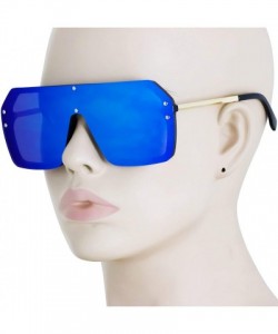 Oversized Retro Oversized Shield Sunglasses Rimless Flat Top Mirror Glasses Women Men - Blue Mirror - CF18XKD2CMX $8.93
