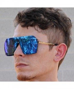 Oversized Retro Oversized Shield Sunglasses Rimless Flat Top Mirror Glasses Women Men - Blue Mirror - CF18XKD2CMX $8.93