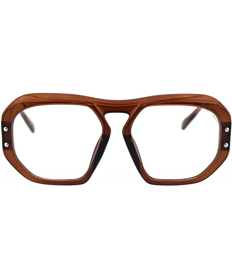 Rectangular Luxury Mobster Plastic Flat Top Racer Rectangular Clear Lens Eyeglasses - Brown - CO18QZQSX3C $11.80