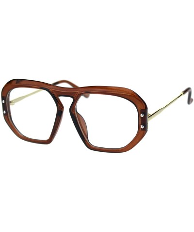 Rectangular Luxury Mobster Plastic Flat Top Racer Rectangular Clear Lens Eyeglasses - Brown - CO18QZQSX3C $11.80