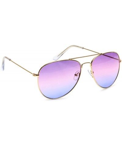 Aviator Retro Aviator Sunglasses Double Nose Bridge Color Tinted Gradient Lens Metal Frame - Purple & Blue - Model 2 - CY18EY...