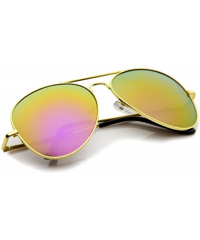 Aviator Premium Full Mirrored Aviator Sunglasses w/Flash Mirror Lens - Gold / Purple - CB11MONE1CB $10.25