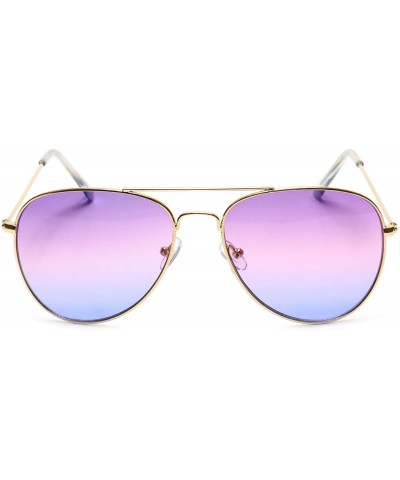 Aviator Retro Aviator Sunglasses Double Nose Bridge Color Tinted Gradient Lens Metal Frame - Purple & Blue - Model 2 - CY18EY...