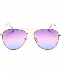 Aviator Retro Aviator Sunglasses Double Nose Bridge Color Tinted Gradient Lens Metal Frame - Purple & Blue - Model 2 - CY18EY...