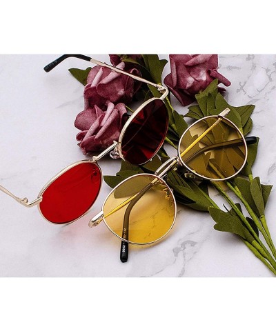 Round Fashion Clear Lens Metal Frame Sunglasses Retro Woman Yellow Red Sun Glasses Round Gold UV400 Birthday Gift - T1 - C919...