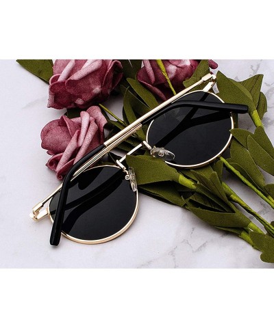 Round Fashion Clear Lens Metal Frame Sunglasses Retro Woman Yellow Red Sun Glasses Round Gold UV400 Birthday Gift - T1 - C919...