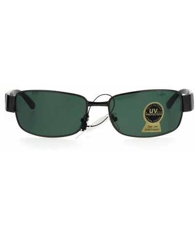 Rectangular Tempered Glass Lens Rectangular Luxury Mens Designer Sunglasses - Gunmetal Black - C417XXQGDYC $12.45