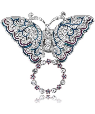 Butterfly Crystal Butterfly Flower Brooch Pins Eyeglass Holder Magnetic for Women Girls - sliver - C81899N7C2I $28.66