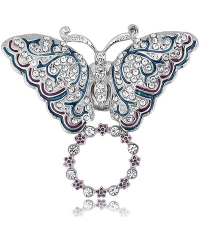 Butterfly Crystal Butterfly Flower Brooch Pins Eyeglass Holder Magnetic for Women Girls - sliver - C81899N7C2I $13.56