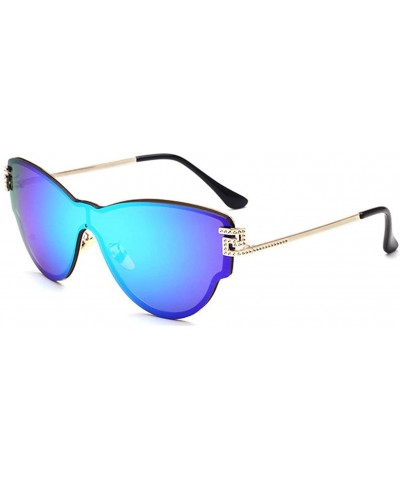 Aviator One-piece bright color film mirror Reflective sunglasses Women's sunglasses - Blue Color - C218G6S6GYR $30.50