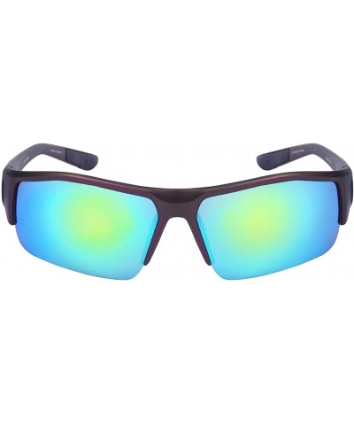 Sport Men's Half Frame Sports Sunglasses W/Color Mirrored Lens 570076AM-REV - Matte Brown - CR126ZN1DFN $12.40