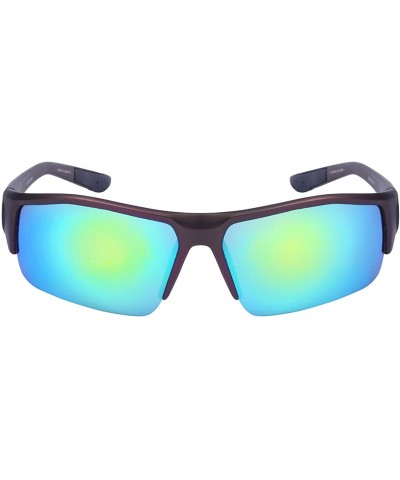 Sport Men's Half Frame Sports Sunglasses W/Color Mirrored Lens 570076AM-REV - Matte Brown - CR126ZN1DFN $12.40