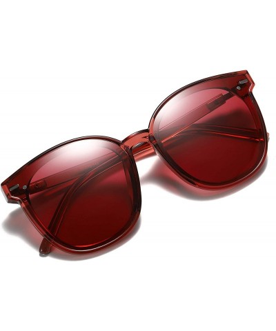 Oversized Polarized Fashion Round Sunglasses for Women Men Oversized Horned Vintage Shades Flat Lenses - CU18OZQW66G $28.88