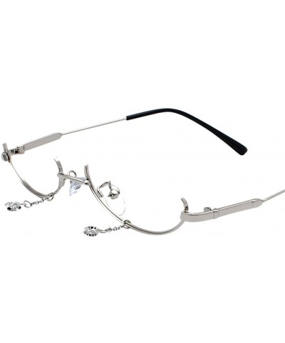 Sport Glasses Frame Women Fashion None Lens Pendant Decoration Flat Mirror Glasses with Chain - Silver - CD18O9SQ36T $13.67