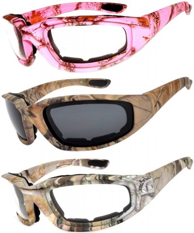 Goggle Set of 2- 3 Pairs Motorcycle CAMO Padded Foam Sport Glasses Colored Lens - CR1847X7ADZ $11.20