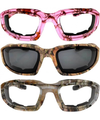 Goggle Set of 2- 3 Pairs Motorcycle CAMO Padded Foam Sport Glasses Colored Lens - CR1847X7ADZ $11.20