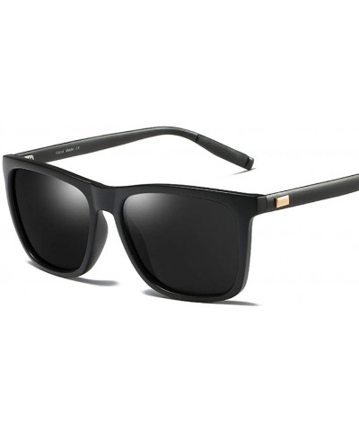 Square Polarized Sunglasses For Men Aluminum Magnesium Men's Sun Glasses Driving - Matte Black - CS18HYE5Z30 $22.75