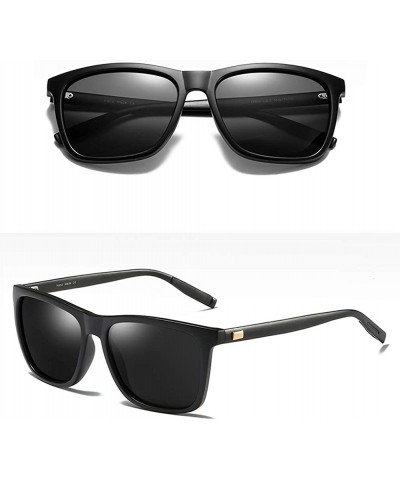 Square Polarized Sunglasses For Men Aluminum Magnesium Men's Sun Glasses Driving - Matte Black - CS18HYE5Z30 $13.76