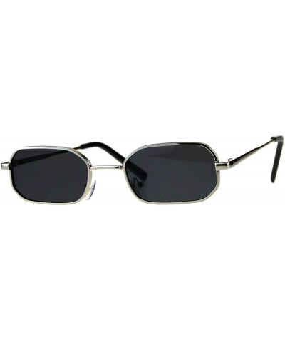 Rectangular Rectangular Heptagon Shape Sunglasses Small Indie Fashion Shades UV 400 - Silver (Black) - CN18GG7O4D4 $11.38