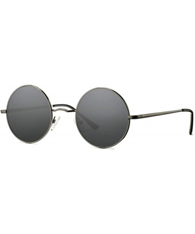 Round Retro Small Round Polarized Sunglasses John Lennon Style Circle UV400 Sun Glasses - A7 Gunmetal Frame/Grey Lens - CT18T...