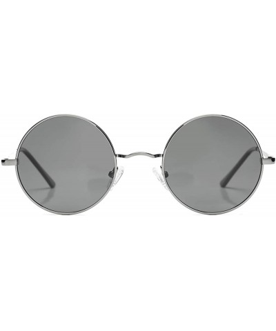 Round Retro Small Round Polarized Sunglasses John Lennon Style Circle UV400 Sun Glasses - A7 Gunmetal Frame/Grey Lens - CT18T...