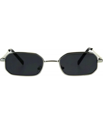 Rectangular Rectangular Heptagon Shape Sunglasses Small Indie Fashion Shades UV 400 - Silver (Black) - CN18GG7O4D4 $11.38